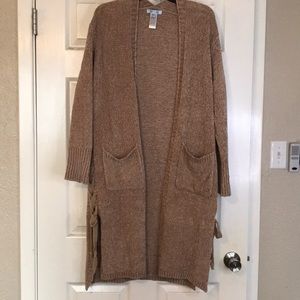 Taupe ONE-SIZE knee-length Cardigan